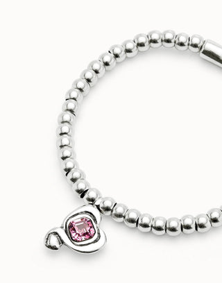UNOde50 Silver Beaded Bracelet With Pink Crystal Heart - MMJs Fashion