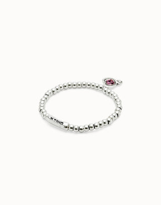 UNOde50 Silver Beaded Bracelet With Pink Crystal Heart - MMJs Fashion