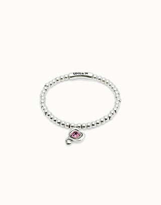 UNOde50 Silver Beaded Bracelet With Pink Crystal Heart - MMJs Fashion
