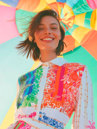 Vilagallo Bamboo Print Shirt Dress Green Blue Stina - MMJs Fashion