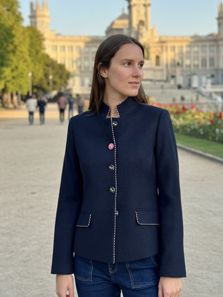 Vilagallo Bee Button Jacket Navy Blue Dori - MMJs Fashion
