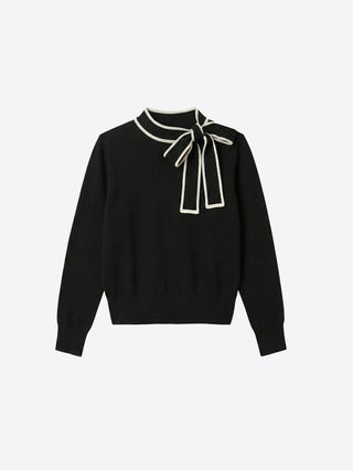 Vilagallo Bow Neck Jumper Black Ecru Lazo - MMJs Fashion