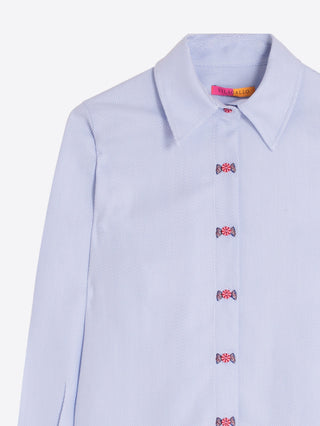 Vilagallo Button Detail Blouse Blue Mafalda - MMJs Fashion