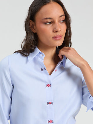 Vilagallo Button Detail Blouse Blue Mafalda - MMJs Fashion