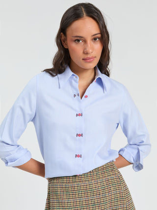 Vilagallo Button Detail Blouse Blue Mafalda - MMJs Fashion