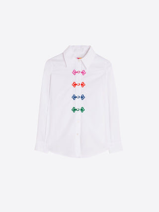 Vilagallo Button Embroidery Blouse White Mafalda - MMJs Fashion