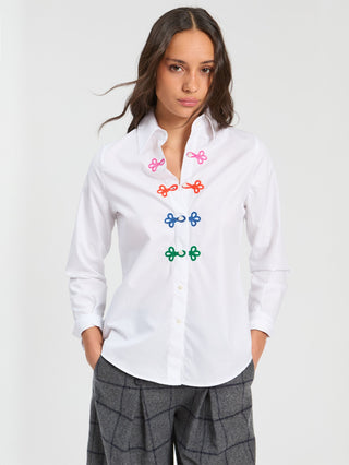 Vilagallo Button Embroidery Blouse White Mafalda - MMJs Fashion