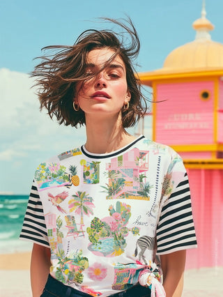 Vilagallo California Print Top White Pink Keira - MMJs Fashion