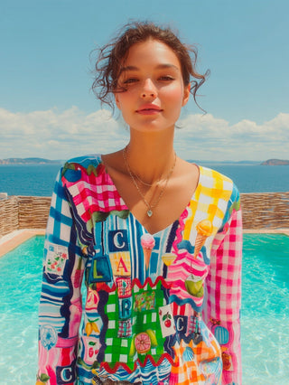 Vilagallo Capri Print Jumper Blue Green Pink - MMJs Fashion