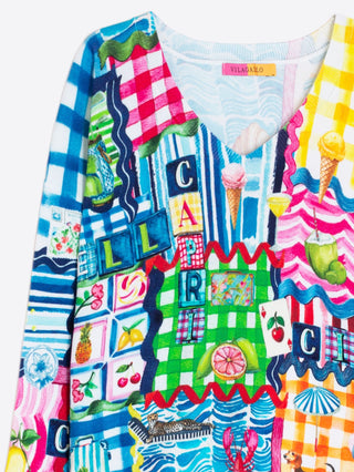 Vilagallo Capri Print Jumper Blue Green Pink - MMJs Fashion