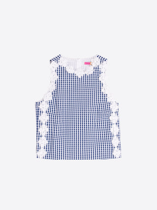 Vilagallo Check Seersucker Top Navy Ania - MMJs Fashion