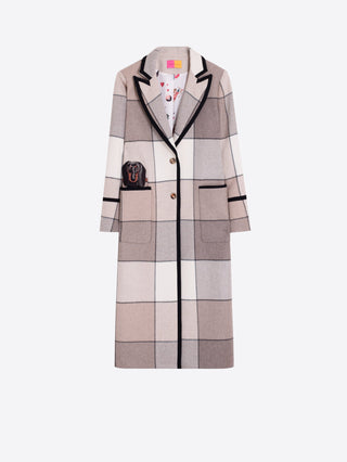 Vilagallo Checked Coat Beige Ivory Pipa - MMJs Fashion
