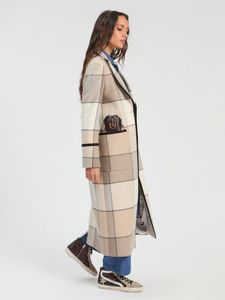 Vilagallo Checked Coat Beige Ivory Pipa - MMJs Fashion