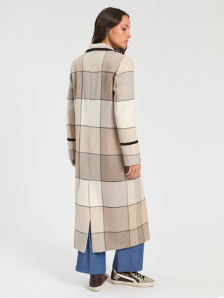 Vilagallo Checked Coat Beige Ivory Pipa - MMJs Fashion