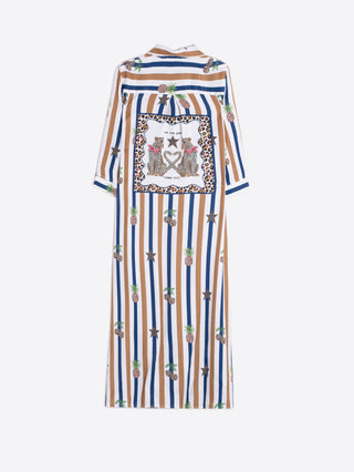 Vilagallo Cherry & Stripe Dress Blue Beige Stina - MMJs Fashion
