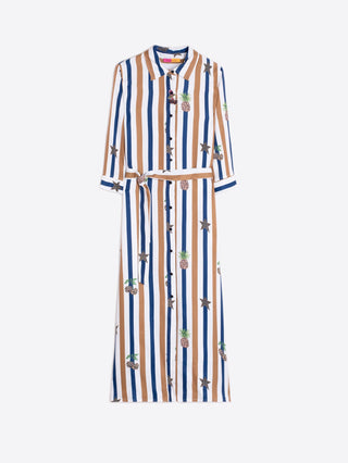 Vilagallo Cherry & Stripe Dress Blue Beige Stina - MMJs Fashion