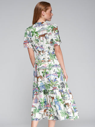 Vilagallo Circus Print Midi Dress Green Blue Ivy - MMJs Fashion