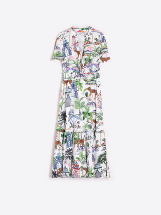 Vilagallo Circus Print Midi Dress Green Blue Ivy - MMJs Fashion