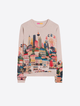 Vilagallo City Print Jumper Beige Multi Jersey Estampado - MMJs Fashion