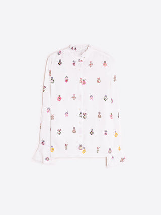 Vilagallo Cockades Print Blouse White Nicola - MMJs Fashion
