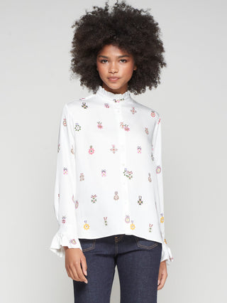 Vilagallo Cockades Print Blouse White Nicola - MMJs Fashion
