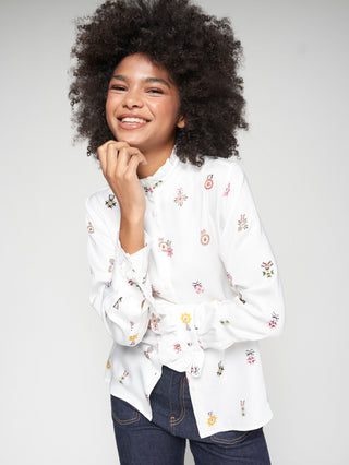 Vilagallo Cockades Print Blouse White Nicola - MMJs Fashion
