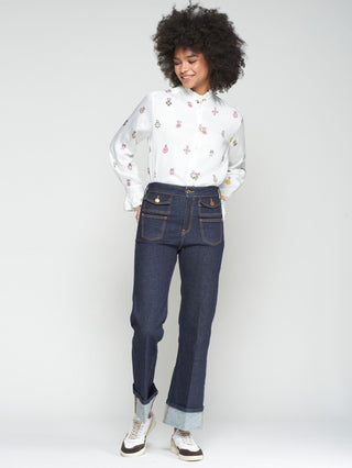 Vilagallo Cockades Print Blouse White Nicola - MMJs Fashion