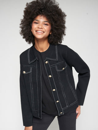 Vilagallo Contrast Stitch Cardigan Black Beige - MMJs Fashion