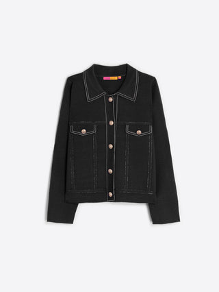 Vilagallo Contrast Stitch Cardigan Black Beige - MMJs Fashion