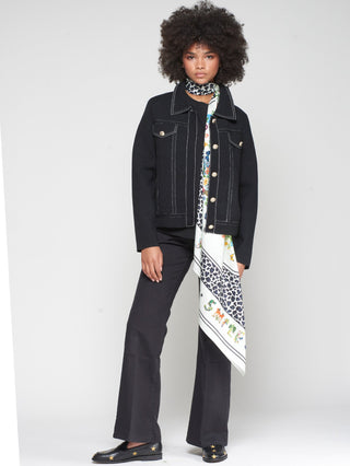 Vilagallo Contrast Stitch Cardigan Black Beige - MMJs Fashion