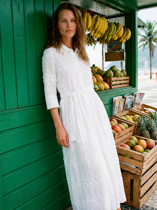 Vilagallo Cotton Embroidered Dress White Natalia - MMJs Fashion