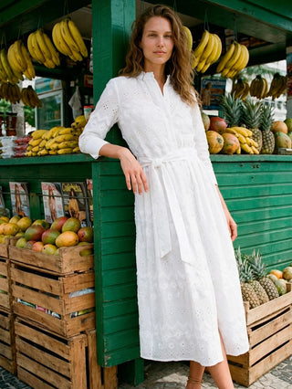 Vilagallo Cotton Embroidered Dress White Natalia - MMJs Fashion