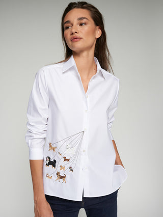 Vilagallo Dog Embroidery Blouse White Tea - MMJs Fashion