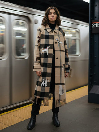 Vilagallo Embroidered Checked Coat Beige Black Berenice - MMJs Fashion