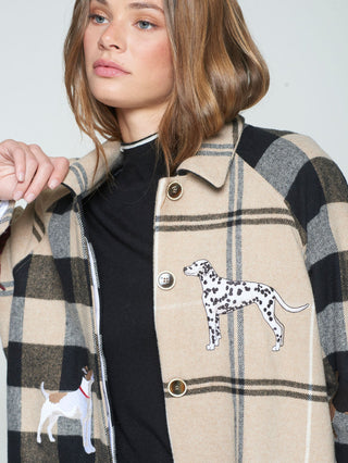 Vilagallo Embroidered Checked Coat Beige Black Berenice - MMJs Fashion