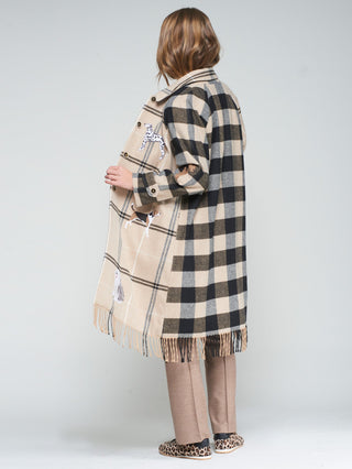 Vilagallo Embroidered Checked Coat Beige Black Berenice - MMJs Fashion