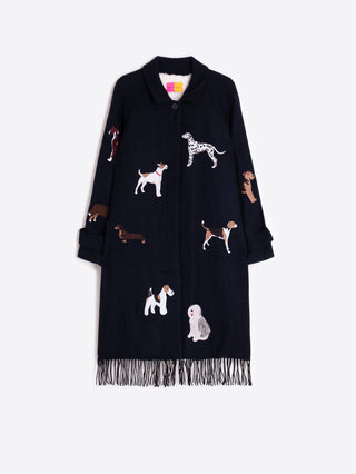 Vilagallo Embroidered Checked Coat Navy Blue Berenice - MMJs Fashion