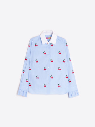 Vilagallo Embroidered Cherry Blouse Blue Red Alba - MMJs Fashion