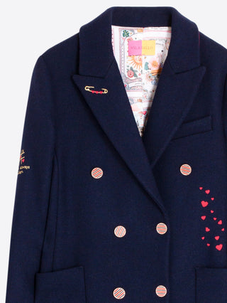 Vilagallo Embroidered Coat Navy Blue Liana - MMJs Fashion