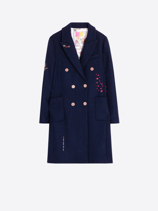 Vilagallo Embroidered Coat Navy Blue Liana - MMJs Fashion