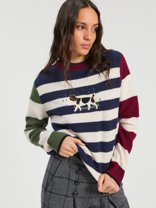Vilagallo Embroidered Dog Striped Jumper Blue - MMJs Fashion