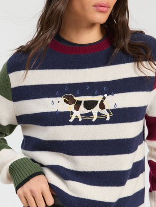 Vilagallo Embroidered Dog Striped Jumper Blue - MMJs Fashion