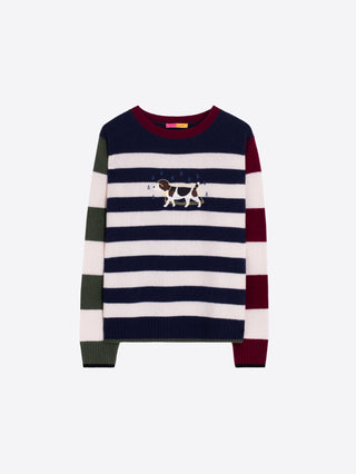 Vilagallo Embroidered Dog Striped Jumper Blue - MMJs Fashion