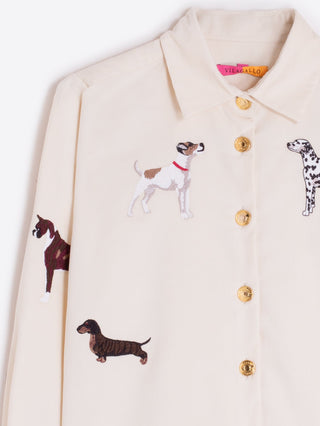 Vilagallo Embroidered Dogs Corduroy Shirt Cream Isa - MMJs Fashion