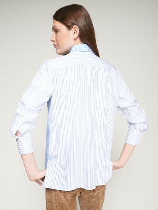 Vilagallo Embroidered Dogs Striped Blouse Blue Isa - MMJs Fashion