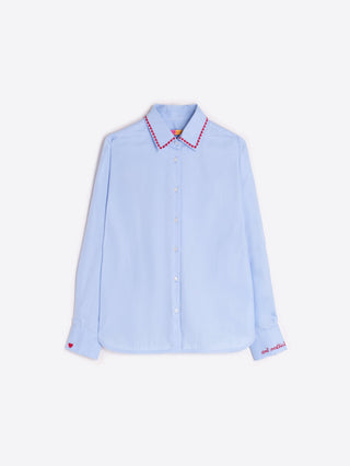 Vilagallo Embroidered Hearts Blouse Blue Red Isa - MMJs Fashion