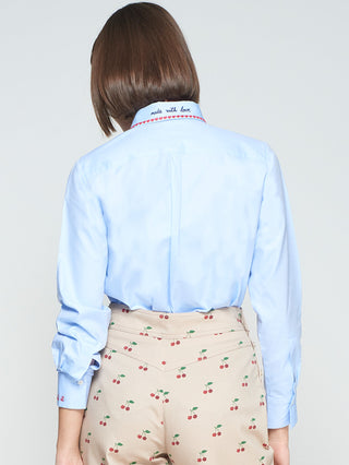 Vilagallo Embroidered Hearts Blouse Blue Red Isa - MMJs Fashion