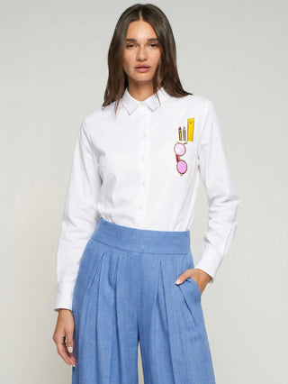 Vilagallo Embroidered Pocket Blouse White Ana - MMJs Fashion