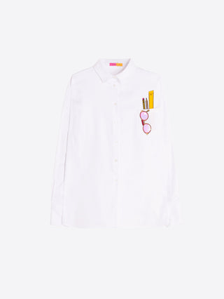 Vilagallo Embroidered Pocket Blouse White Ana - MMJs Fashion
