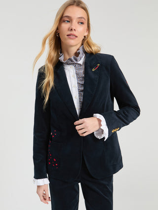 Vilagallo Embroidered Velvet Jacket Blue Hillary - MMJs Fashion